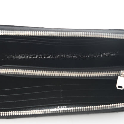 Saint Laurent Grain De Poudre Matelasse Chevron Monogram Zip Around Wallet Black 5 of 6
