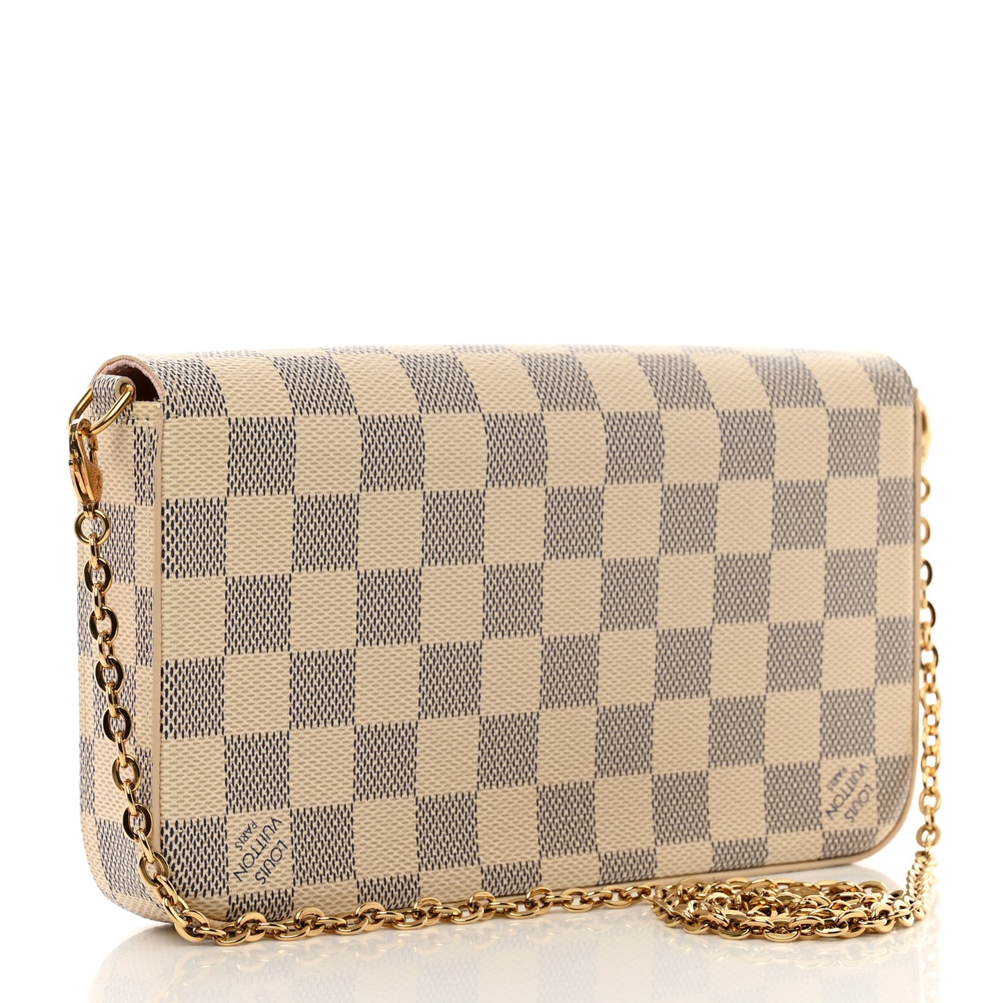 Damier Azur Pochette Felicie Chain Wallet Rose Ballerine