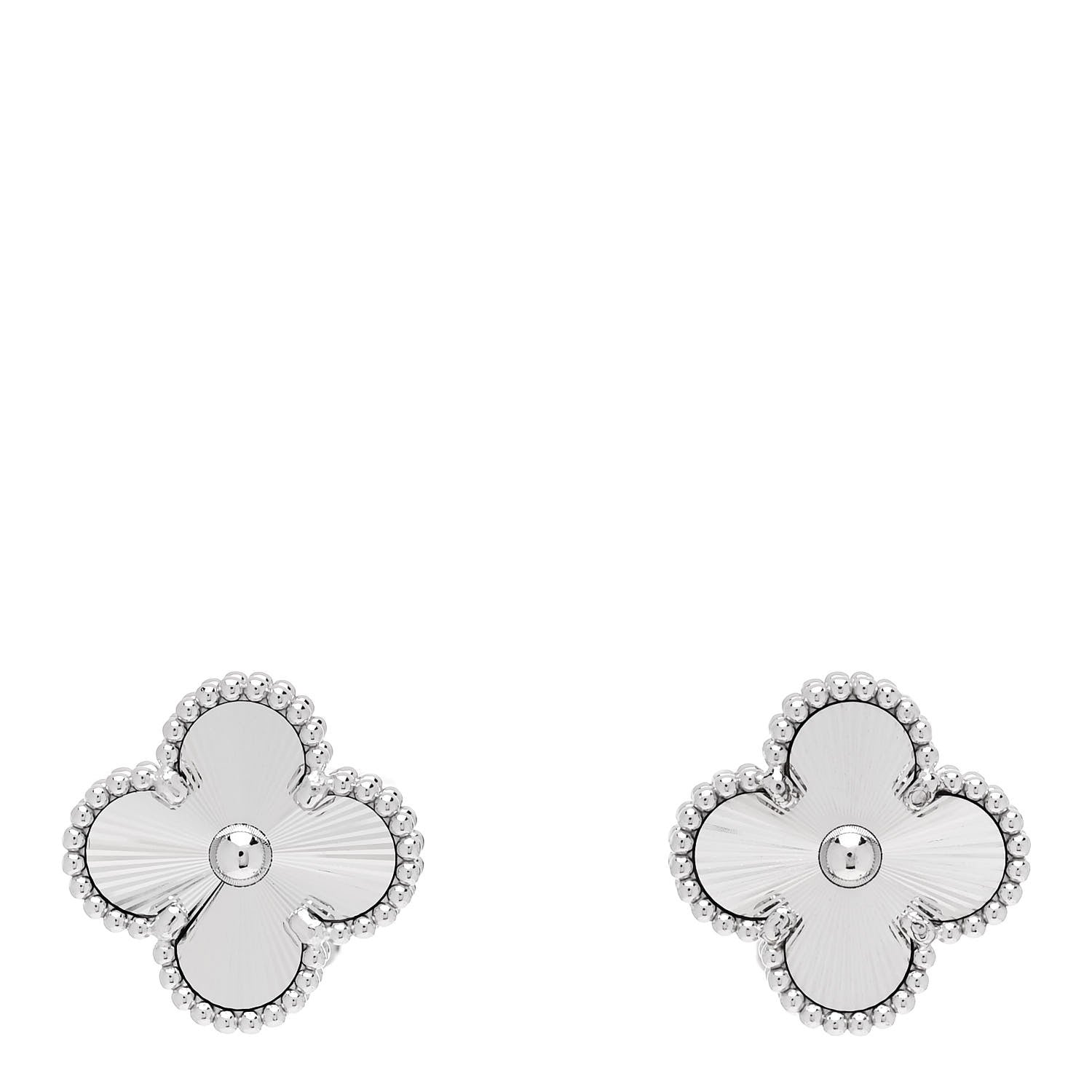 Van Cleef & Arpels 18K White Gold Guilloche Vintage Alhambra Earrings 1 of 5