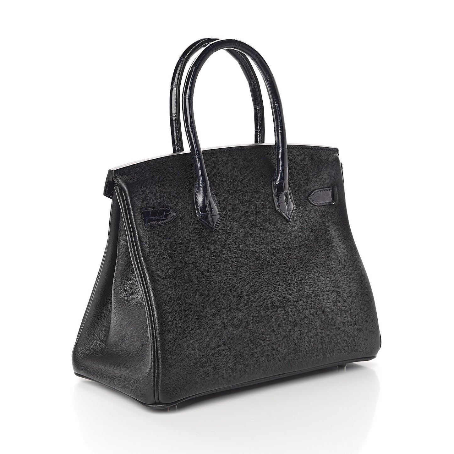 Clemence Novillo Shiny Niloticus Crocodile Birkin Touch 30 Black Bleu Marine