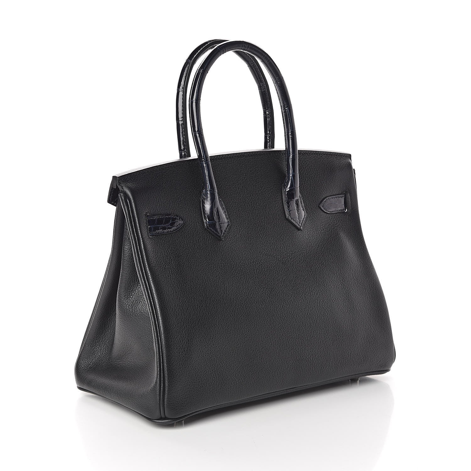 Hermes Clemence Novillo Shiny Niloticus Crocodile Birkin Touch 30 Black Bleu Marine 3 of 32