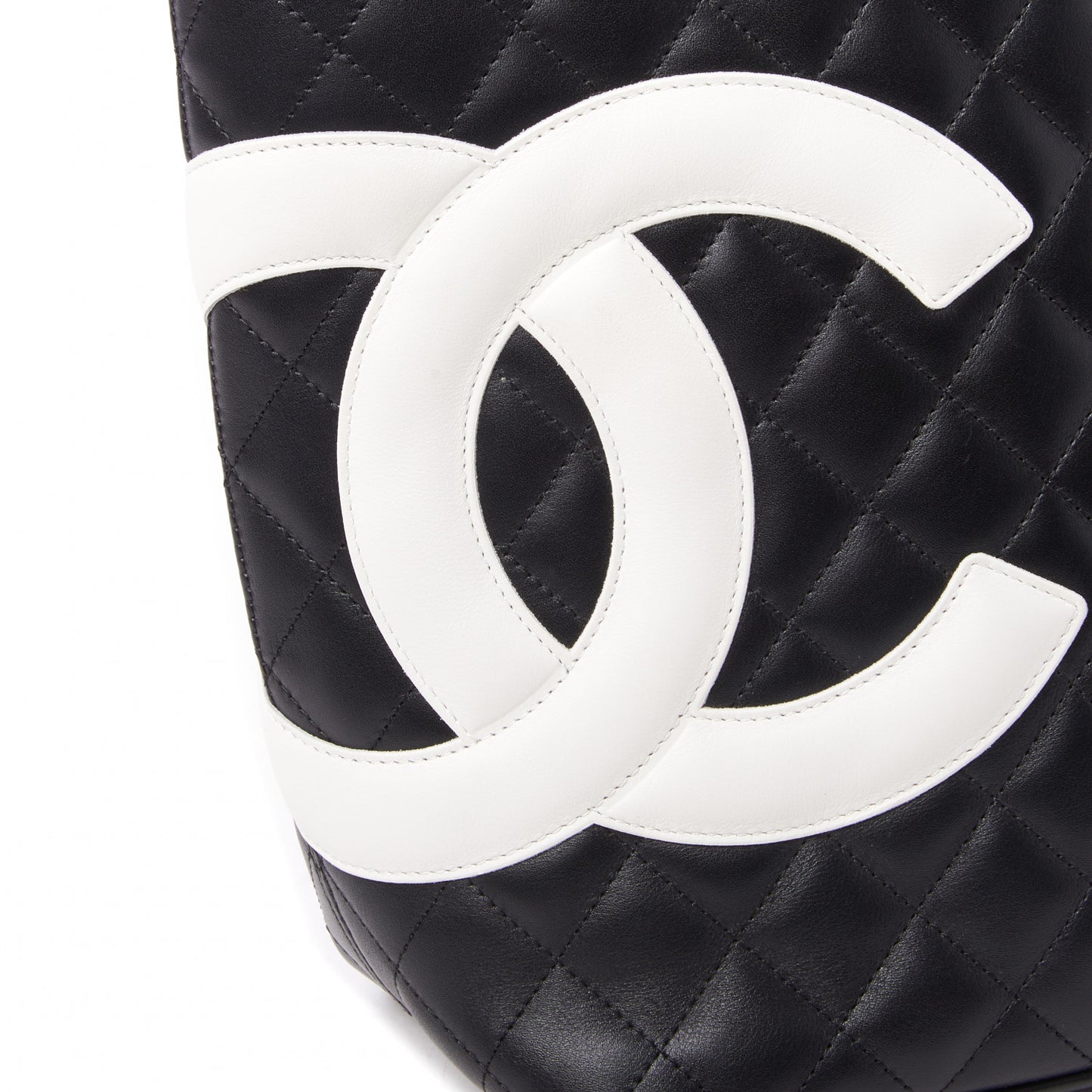 Calfskin Quilted Medium Cambon Tote Black White