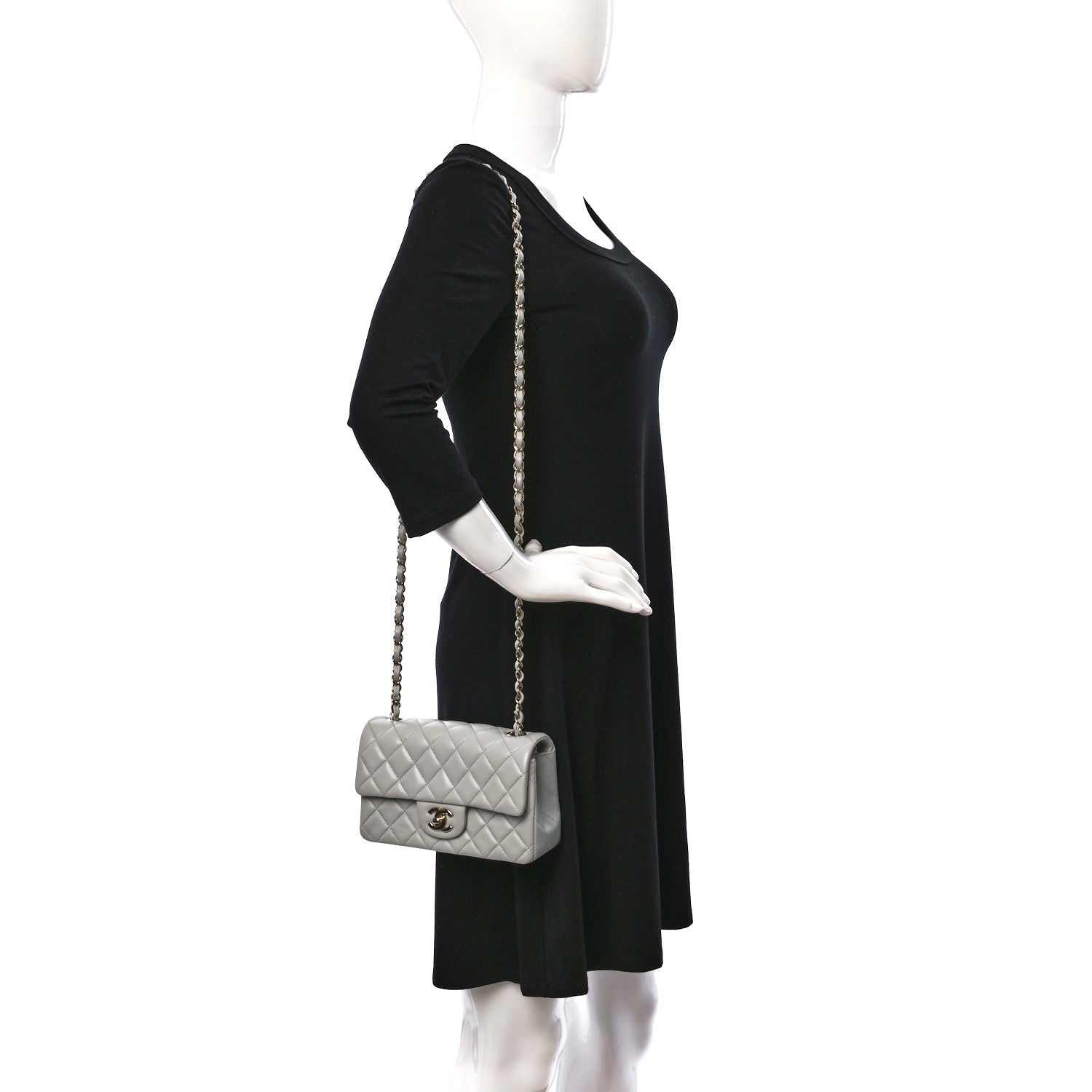 Chanel Lambskin Quilted Mini Rectangular Flap Grey 2 of 9