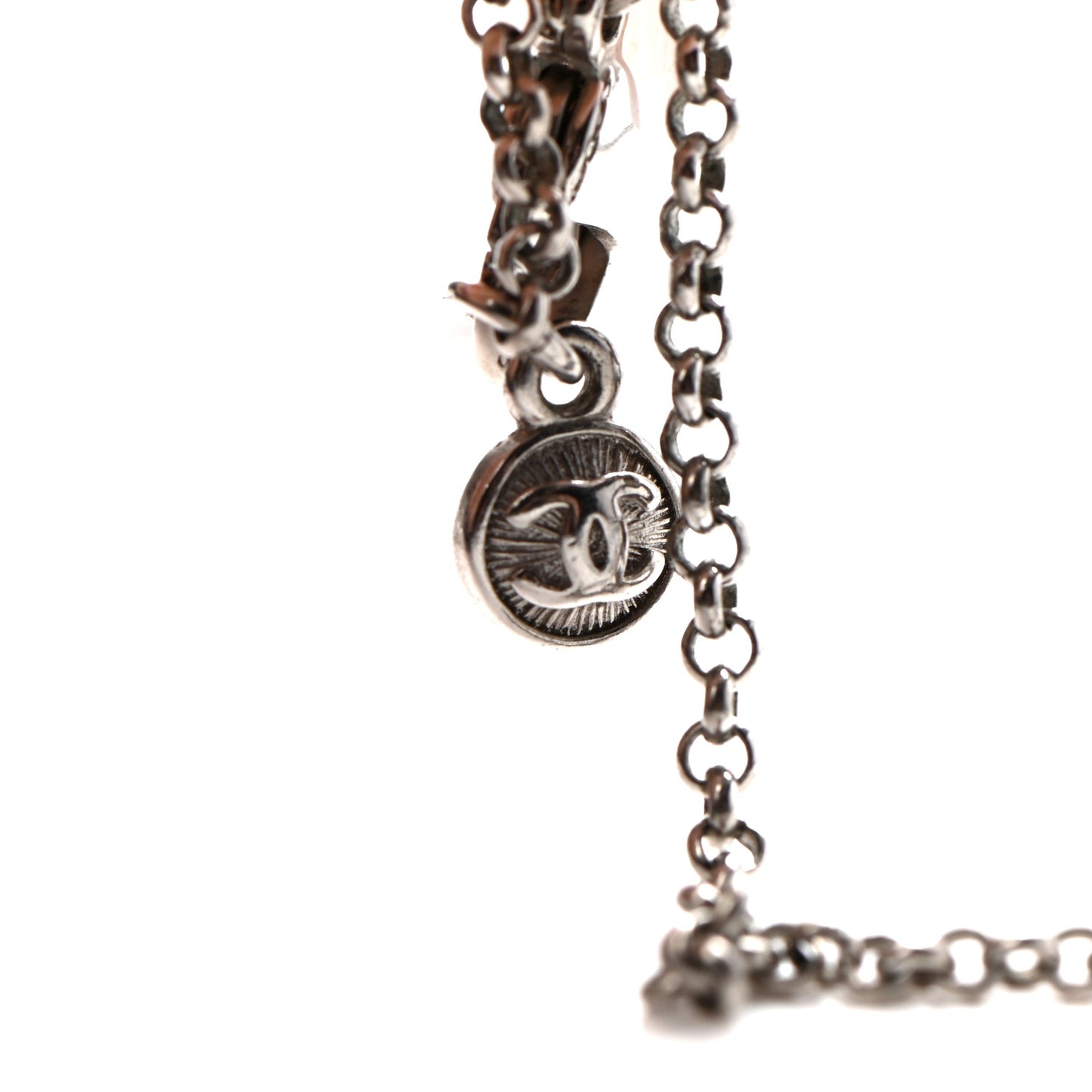 Crystal Bead Pearl CC Pendant Long Necklace Silver Blue