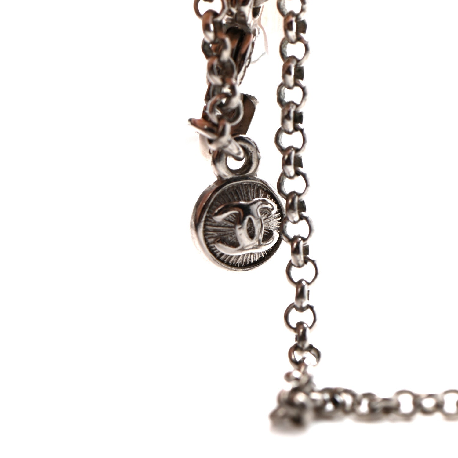 Chanel Crystal Bead Pearl CC Pendant Long Necklace Silver Blue 6 of 6
