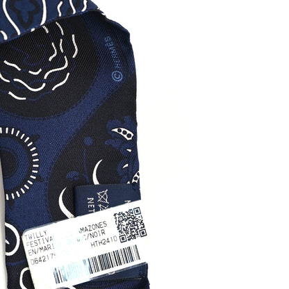 Hermes Silk Festival Des Amazones Twilly Marine White Black 3 of 3