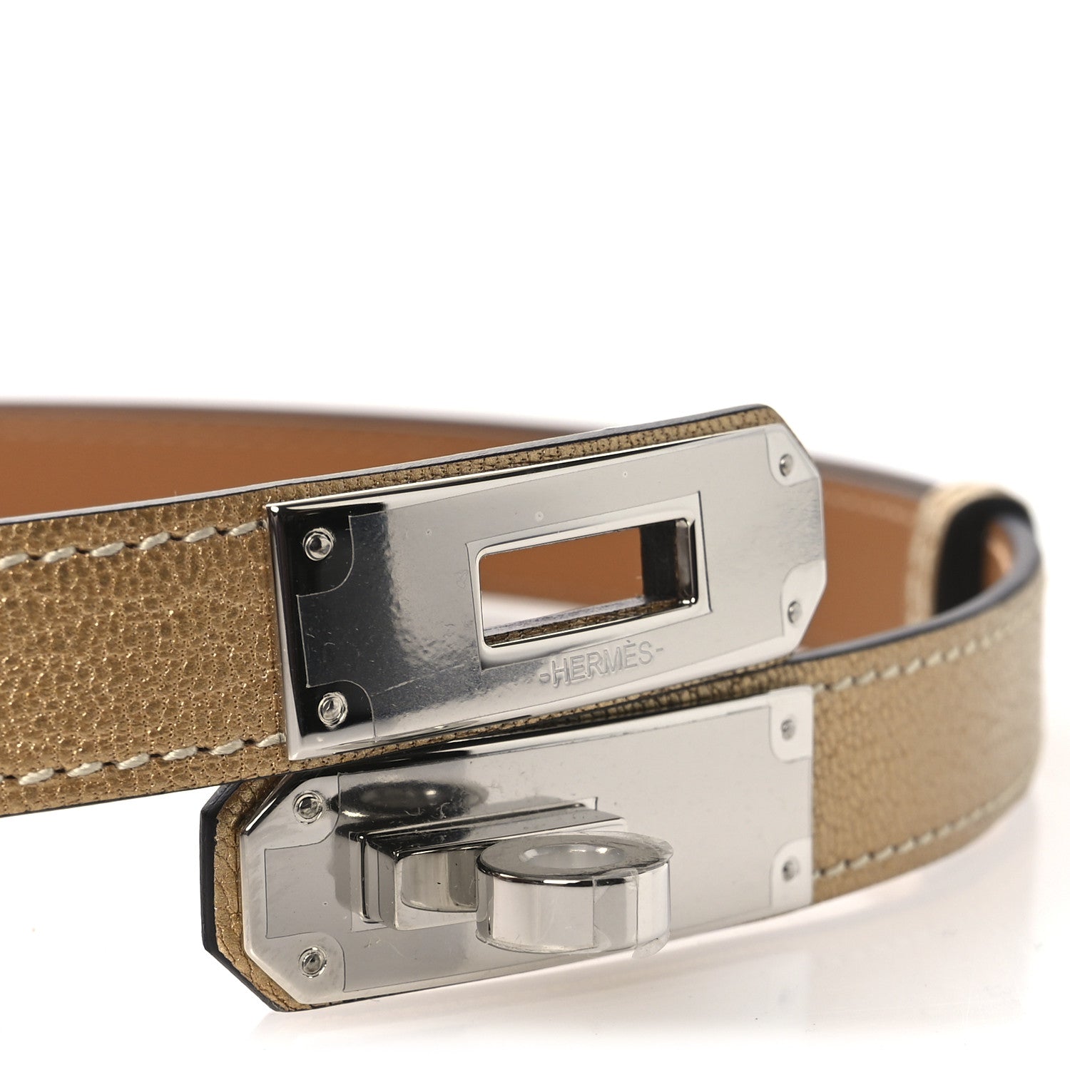 HERMES　ベルト Hermes Metallic Chevre Chamkilight Kelly Pocket Belt Dore 1769988
