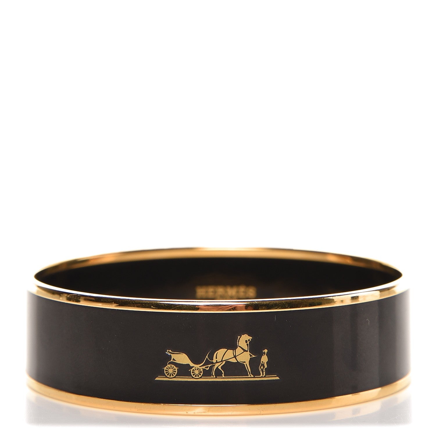 Hermes Enamel Printed Wide Caleche Bracelet 70 Black 1 of 5