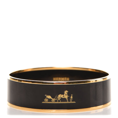 Hermes Enamel Printed Wide Caleche Bracelet 70 Black 1 of 5