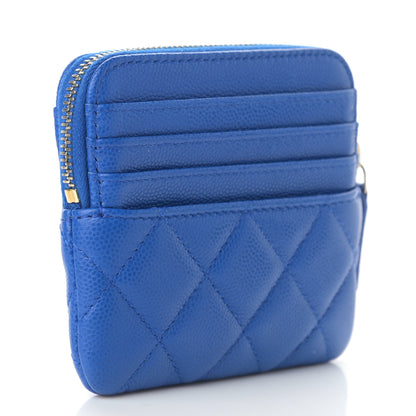 Chanel Caviar Quilted Zip Card Holder Wallet Blue 3 of 8