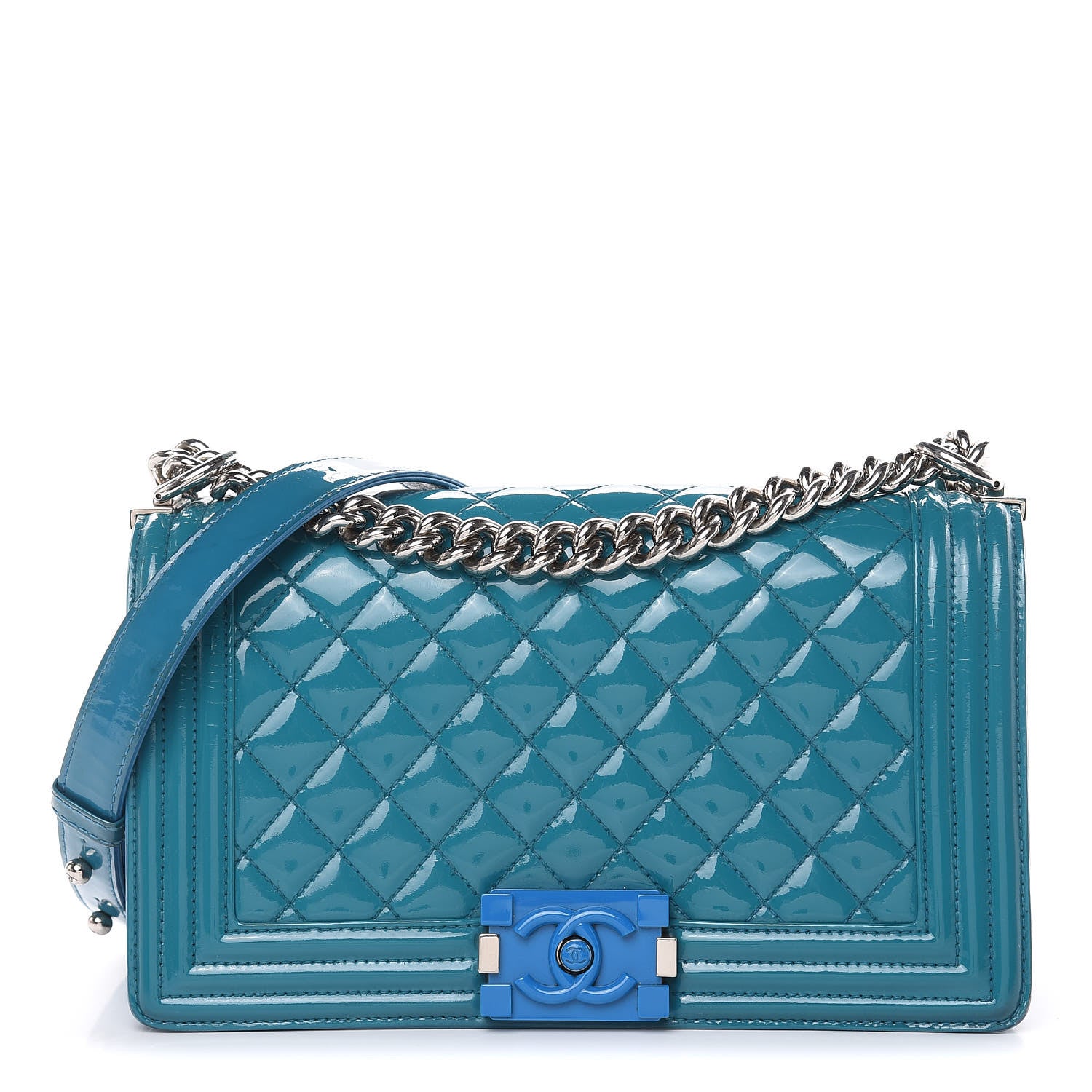 Chanel Patent Calfskin Medium Plexiglass Boy Flap Blue 1 of 20