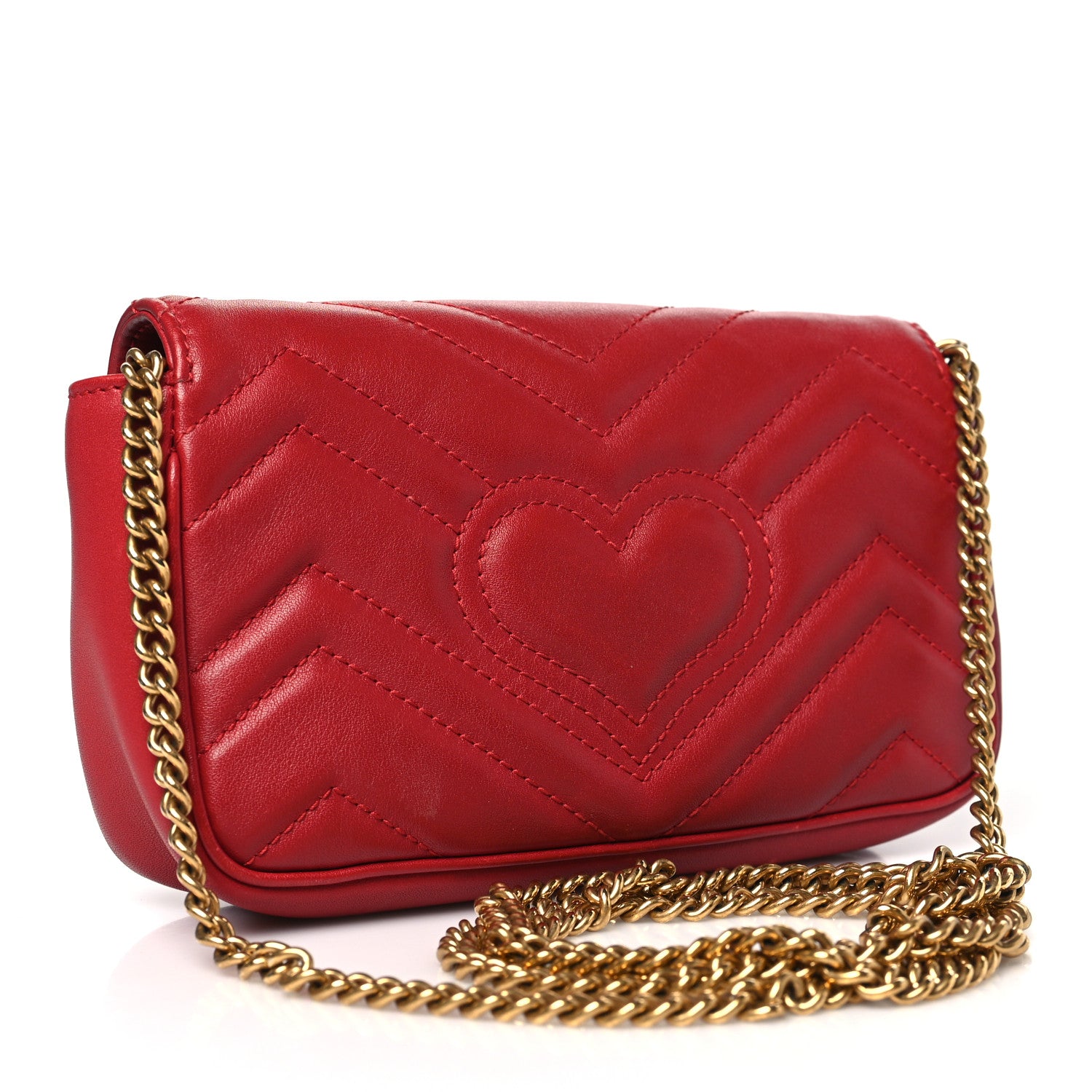 Gucci Calfskin Matelasse Super Mini GG Marmont Shoulder Bag Hibiscus Red 3 of 11