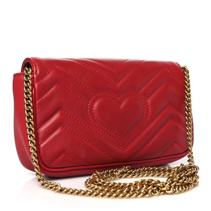Gucci Calfskin Matelasse Super Mini GG Marmont Shoulder Bag Hibiscus Red 3 of 11