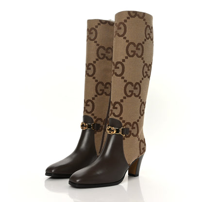 Gucci Monogram Jumbo GG Calfskin Interlocking G Anna Boots 38 Camel Ebony 3 of 7