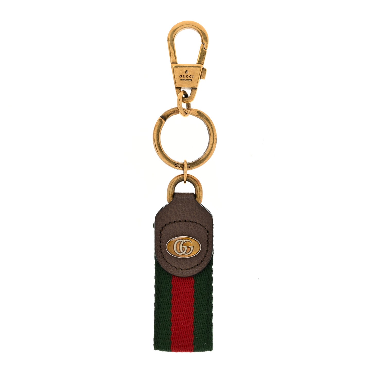 Textured Calfskin Web Enamel Ophidia Keychain New Acero