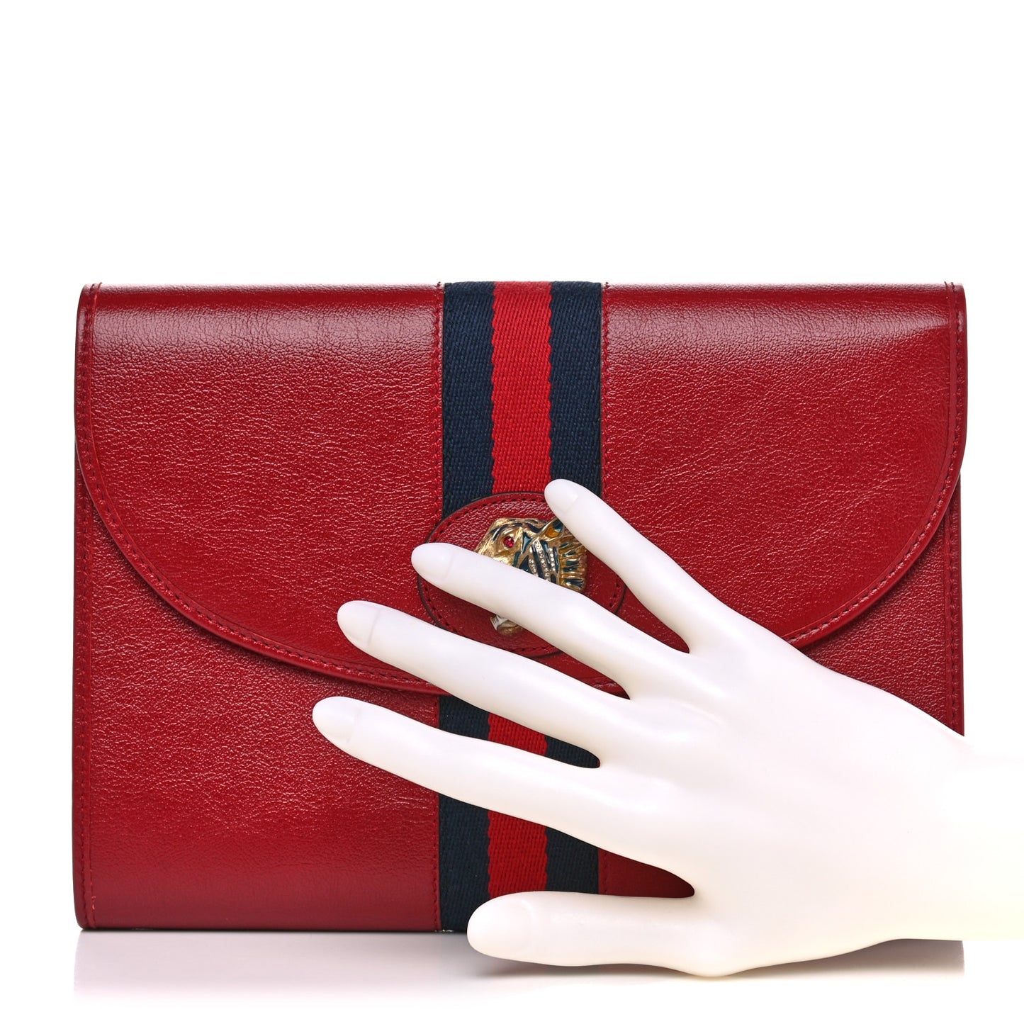 Calfskin Web Rajah Clutch Romantic Cherry