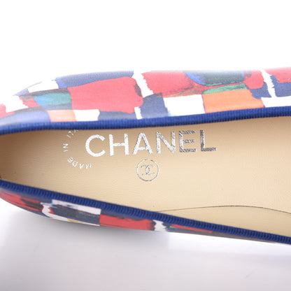 Chanel Patent Calfskin Printed CC Cap Toe Ballerina Flats 41 Blue Red Orange Navy 6 of 9