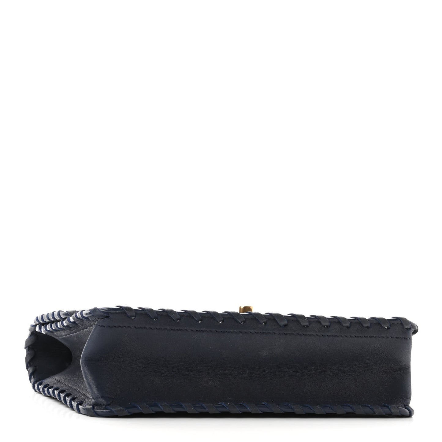 Iridescent Calfskin Small Happy Stitch Flap Navy