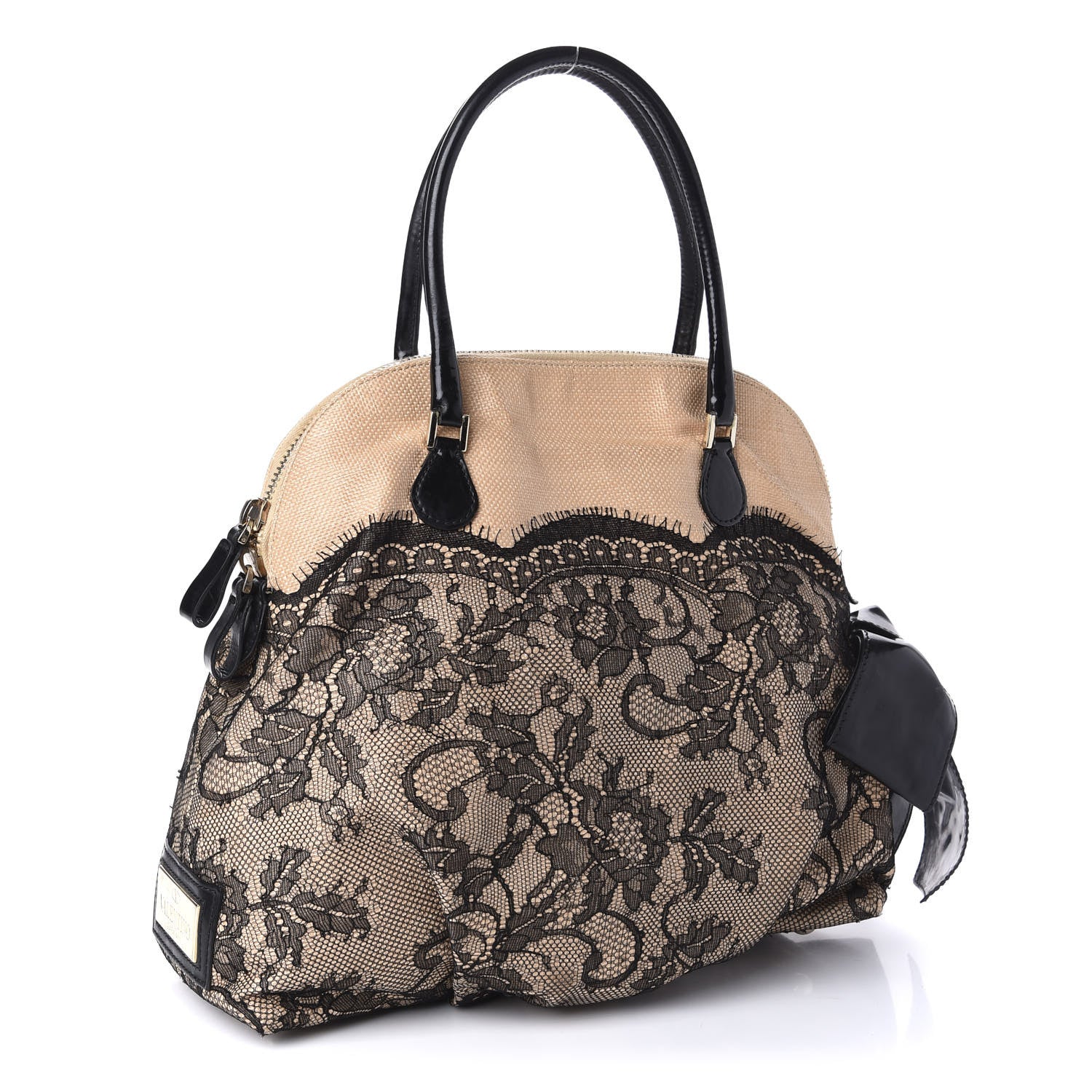 Valentino Garavani Straw Lace Bow Dome Tote Black 3 of 12