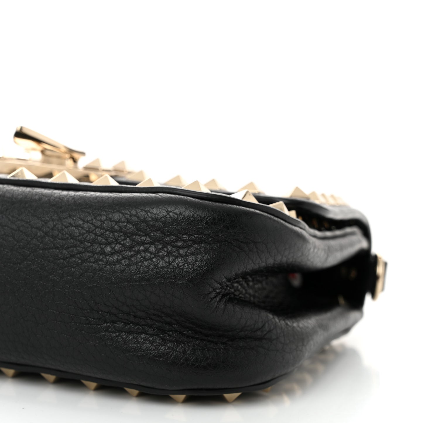 Grainy Calfskin Small Rockstud Top Handle Bag Black
