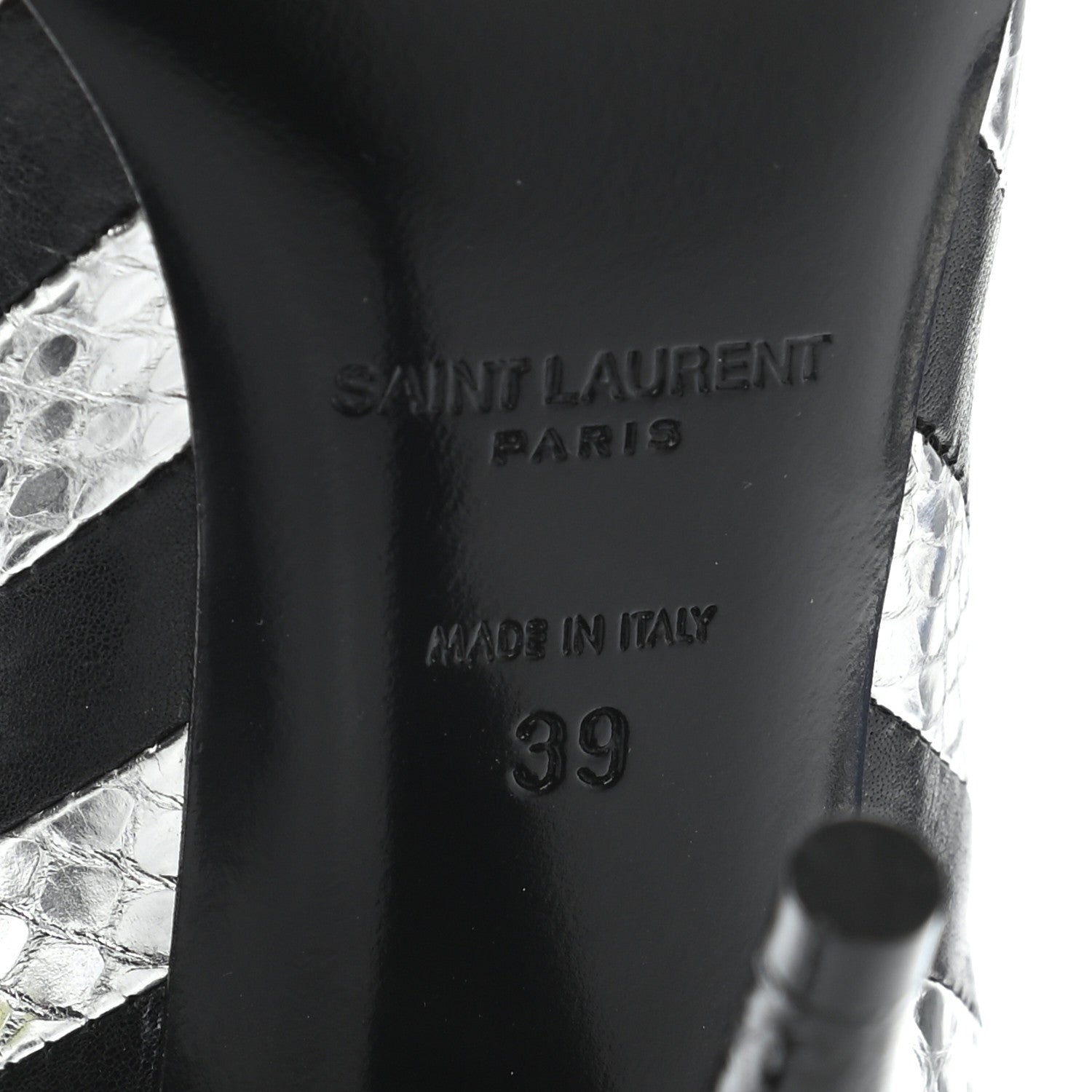 Saint Laurent Calfskin Snakeskin Effect Kiki Contrast Stripe Chelsea Pointed Toe Ankle Boots 39 Black Silver 7 of 12