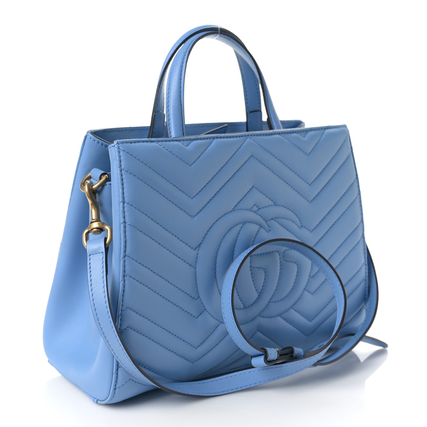 Gucci Calfskin Matelasse Small GG Marmont Tote Clear Sky Blue 2 of 7