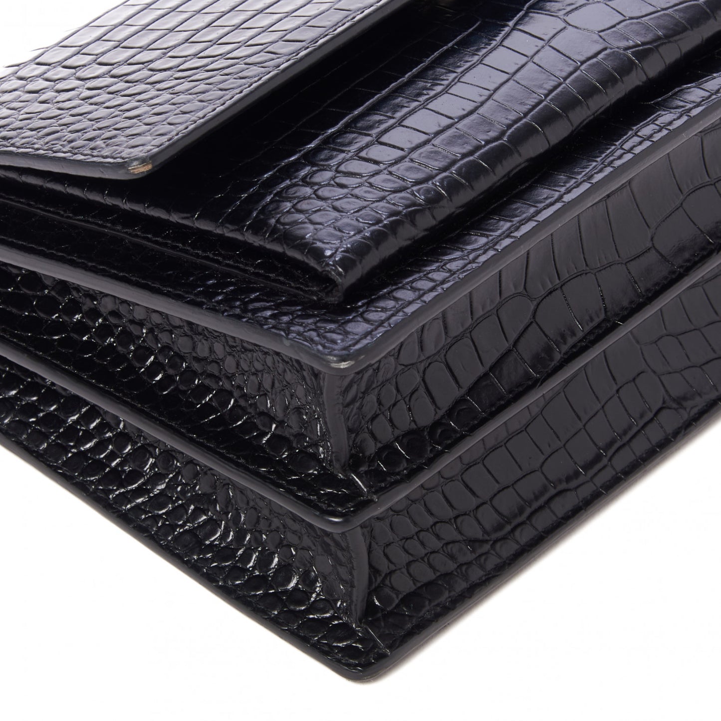 Calfskin Crocodile Embossed Medium Monogram Sunset Black