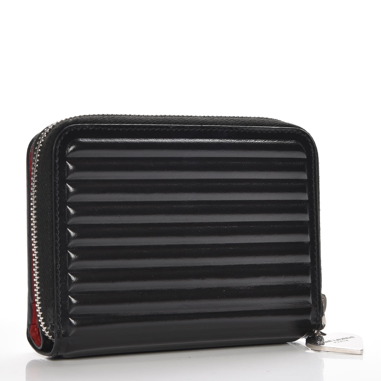 Saint Laurent Ribbed Calfskin Opium Monogram Compact Zip Around Wallet Black 3 of 8