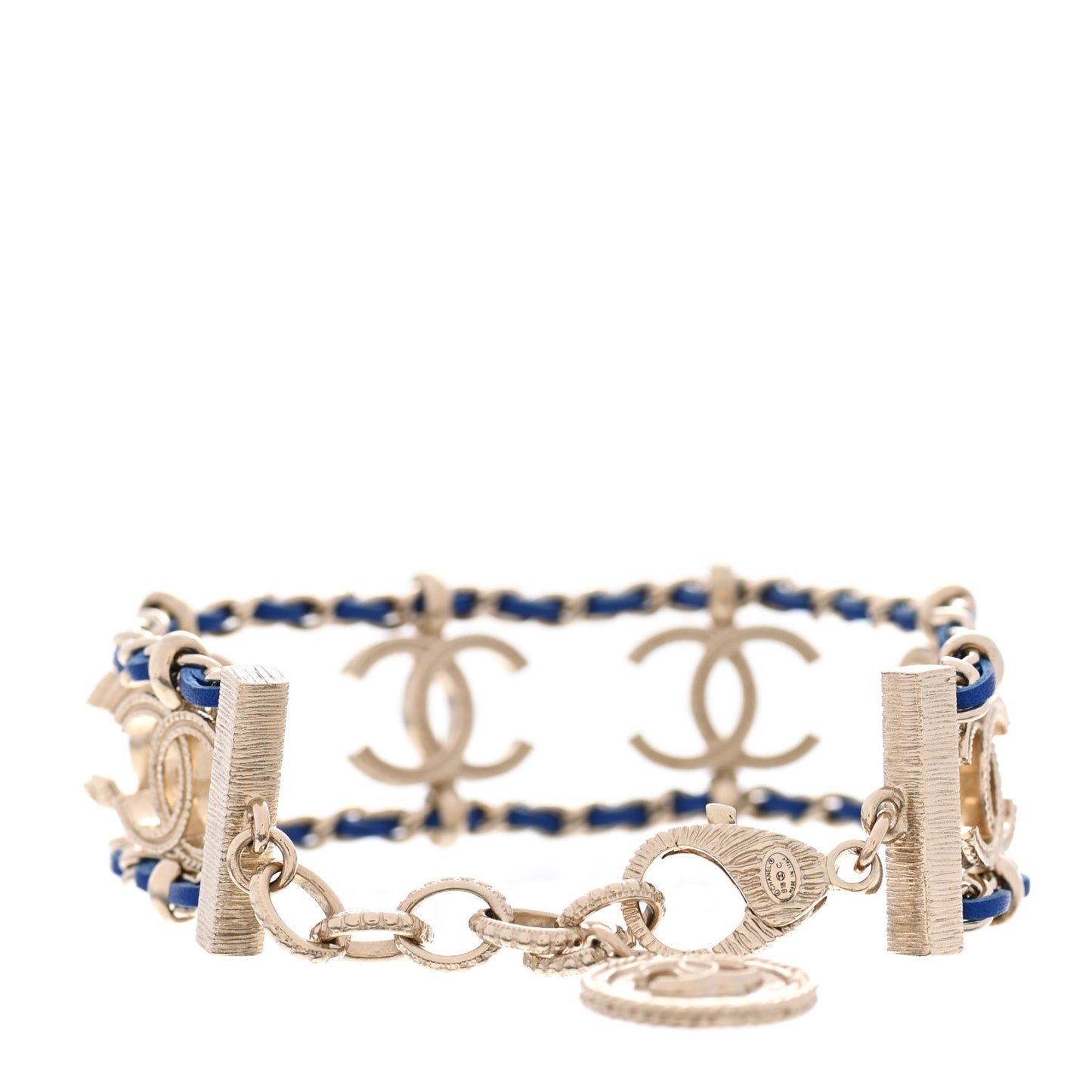 Metal Lambskin CC Chain Link Bracelet Blue