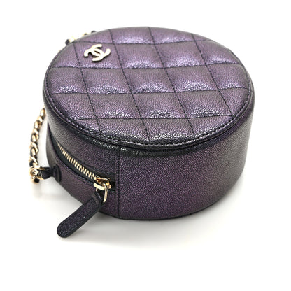 Chanel Iridescent Caviar Quilted Round Clutch With Chain Black 10 of 14