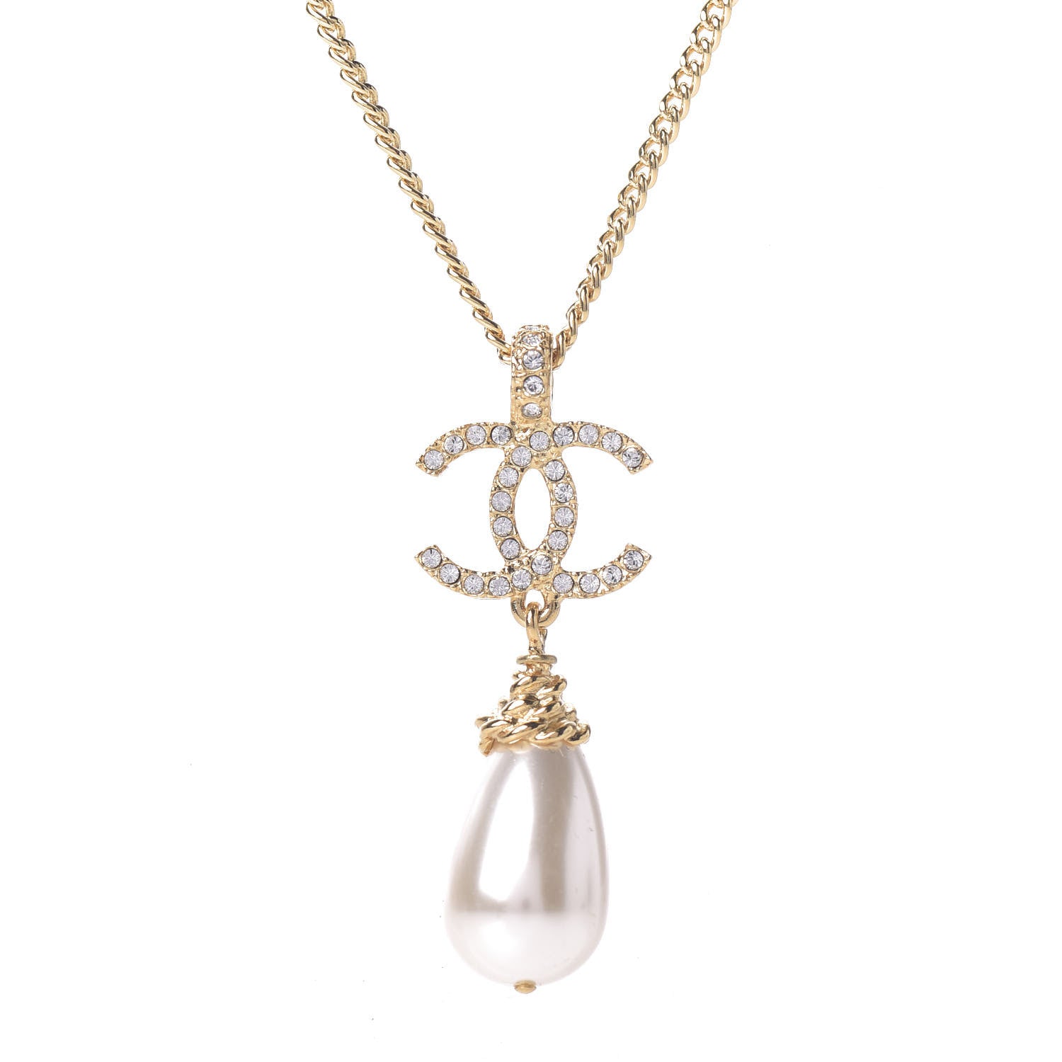 Chanel Pearl Crystal Twisted CC Drop Necklace Gold 4 of 6