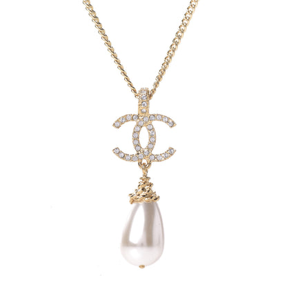 Chanel Pearl Crystal Twisted CC Drop Necklace Gold 4 of 6