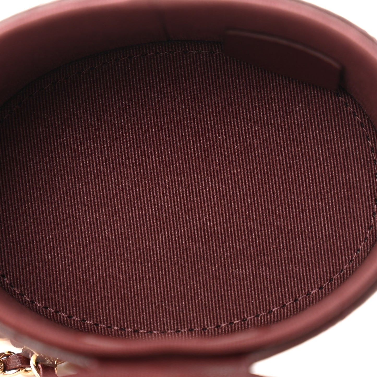 Lambskin Quilted Round Mini Vanity Case With Chain Burgundy