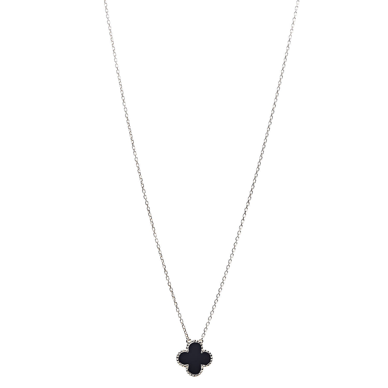 Van Cleef & Arpels 18K Yellow Gold Black Onyx Vintage Alhambra Pendant Necklace 1 of 5