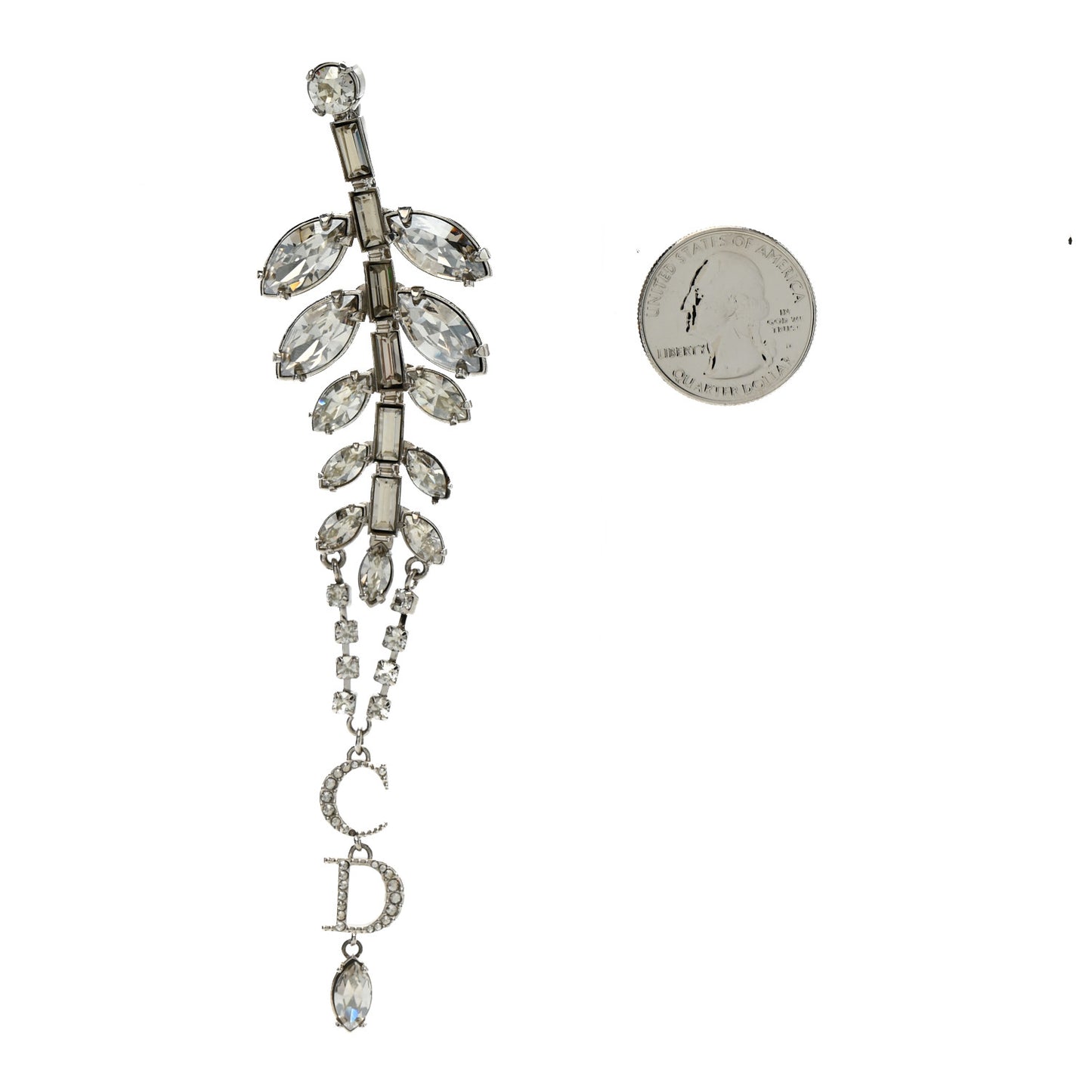 Metal Crystal Leaf Brooch Silver