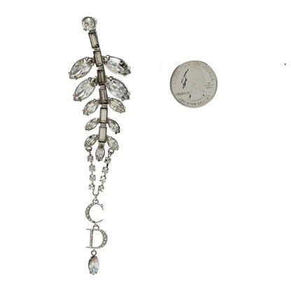 Christian Dior Metal Crystal Leaf Brooch Silver 2 of 5