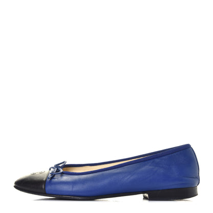 Chanel Lambskin CC Cap Toe Ballerina Flats 38 Blue Black 1 of 7