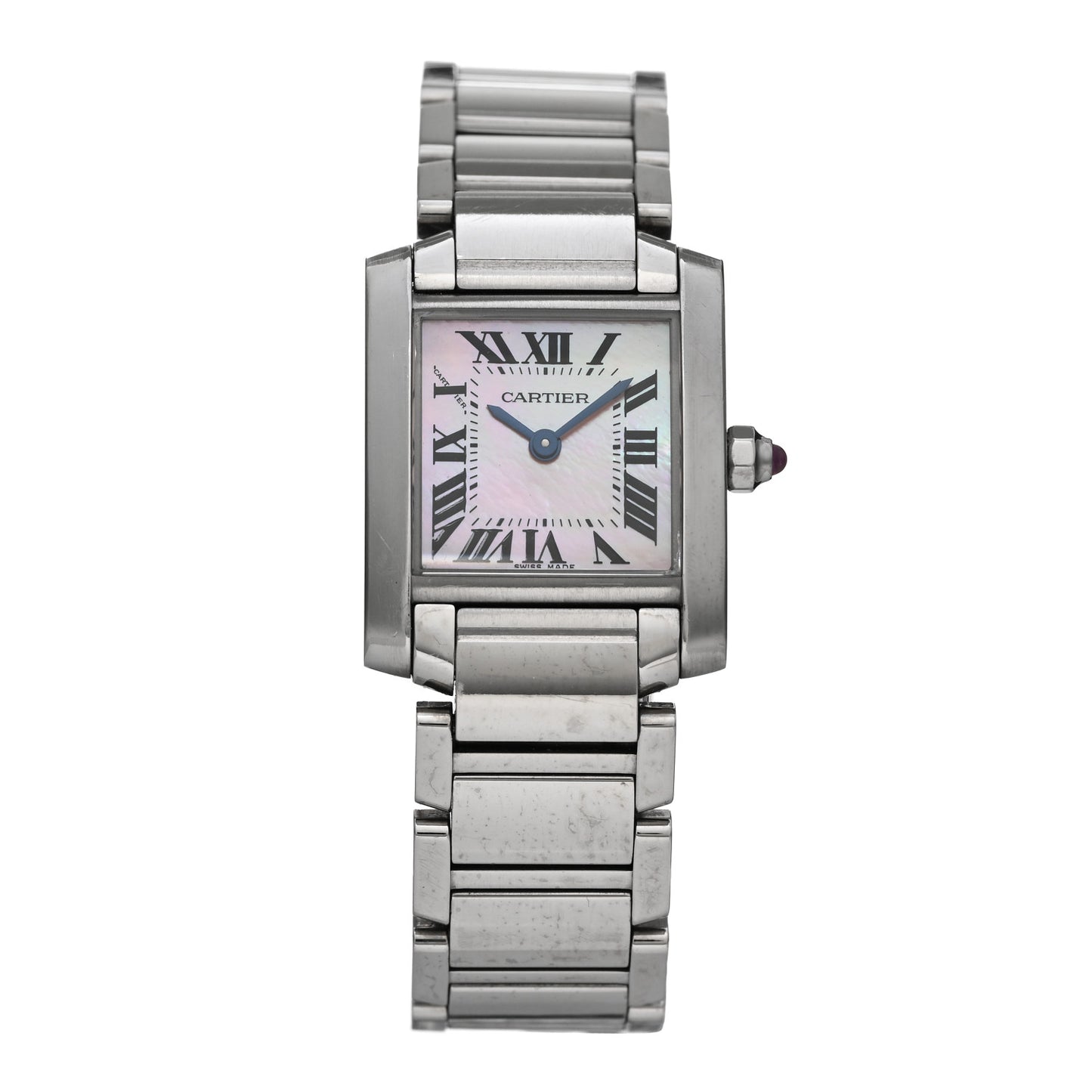 Stainless Steel Pink Mother of Pearl 20mm Tank Francaise Quartz Watch
