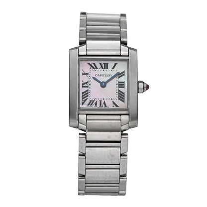 Cartier Stainless Steel Pink Mother of Pearl 20mm Tank Francaise Quartz Watch 1 of 4