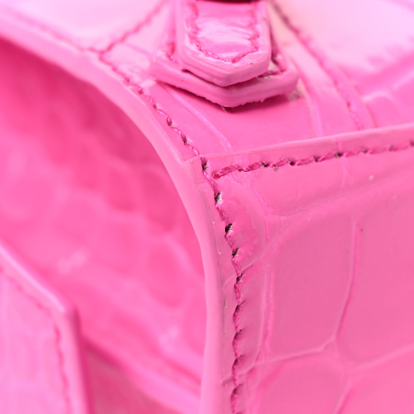 Calfskin Crocodile Embossed Neo Classic Gold Hardware Nano City Crossbody Neon Pink