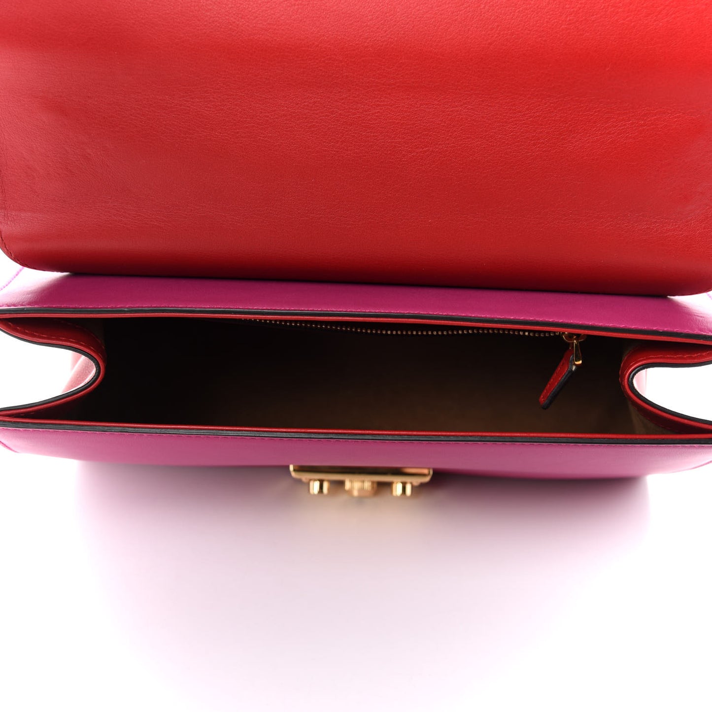 Moon Calfskin Bi-Color Medium Padlock Shoulder Bag New Rosette Hibiscus Red
