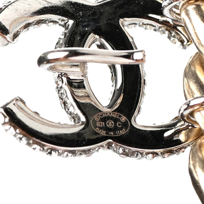 Chanel Chain Link Crystal CC Dog Tag Charm Necklace Gold 4 of 4