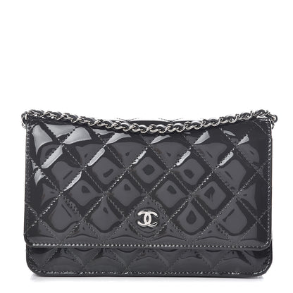 Chanel Patent Quilted Wallet On Chain WOC Dark Gray 1 of 12