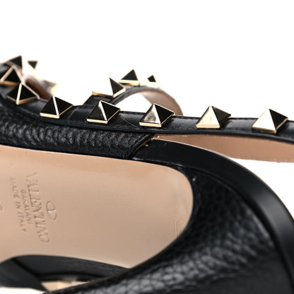 Valentino Garavani Pebbled Calfskin Rockstud Ankle Strap Pumps 38 Black 12 of 14