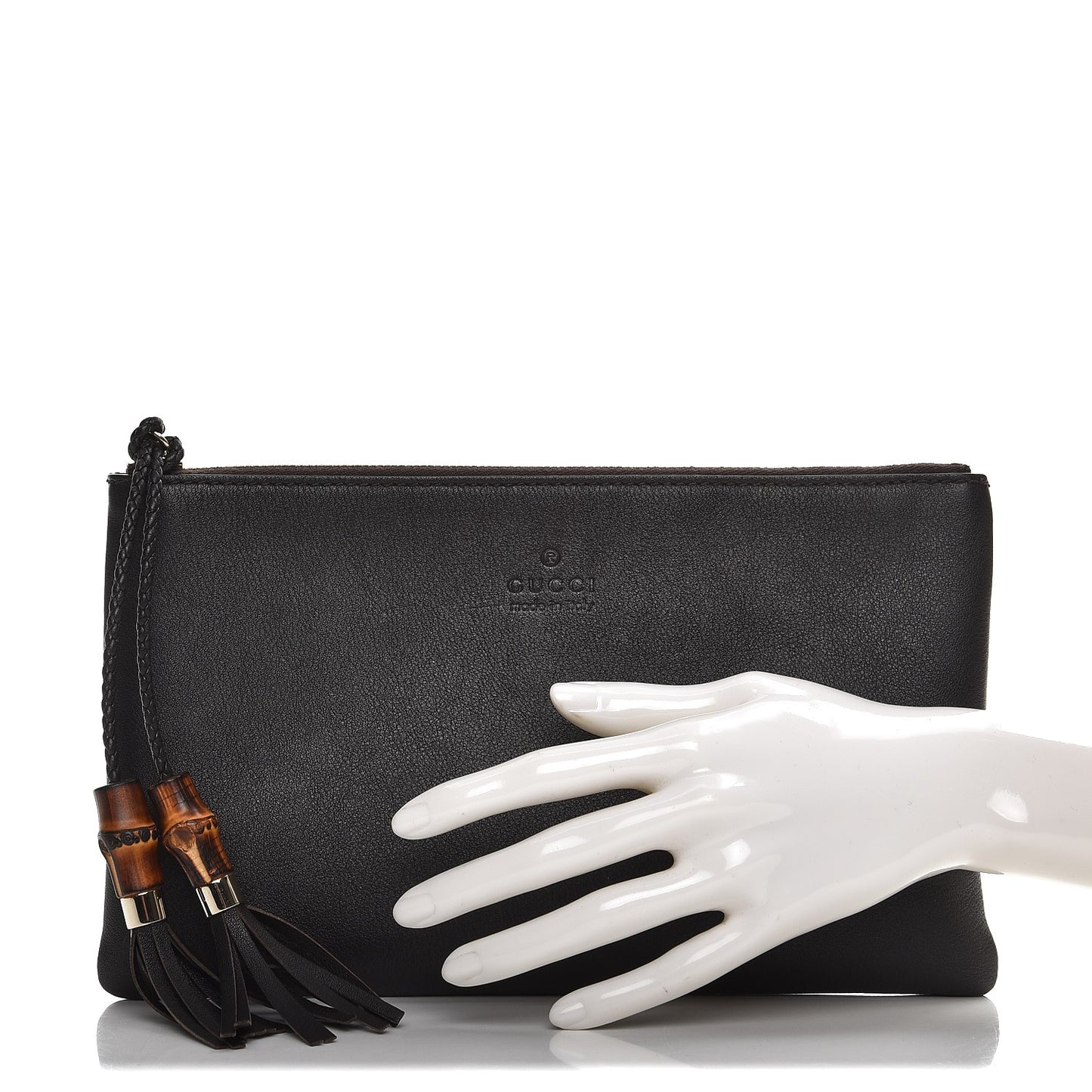 Pebbled Calfskin Large Bamboo Clutch Dark Brown