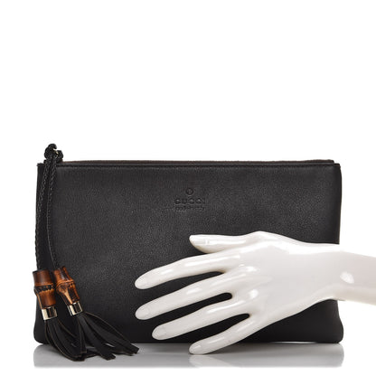 Gucci Pebbled Calfskin Large Bamboo Clutch Dark Brown 2 of 8