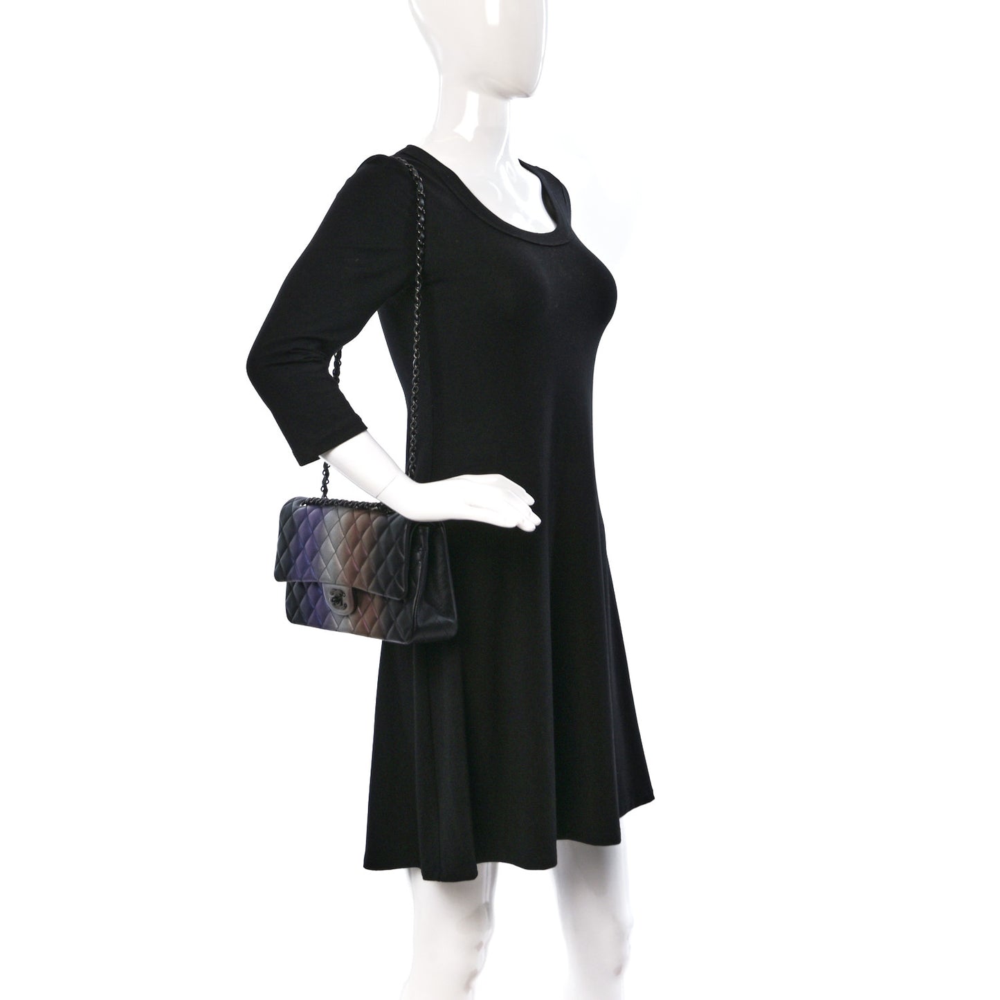 Calfskin Quilted Ombre Medium Double Flap Black