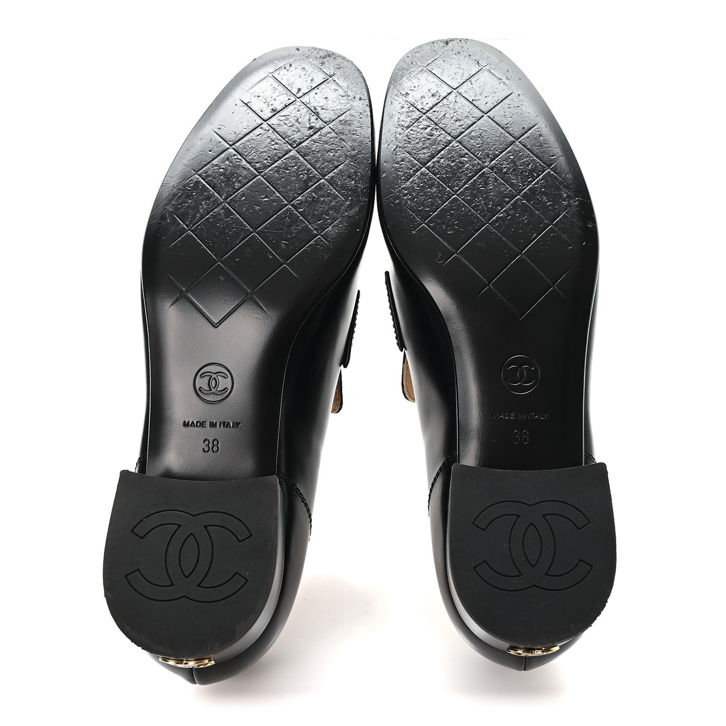Shiny Calfskin Logo Loafers 38 Black