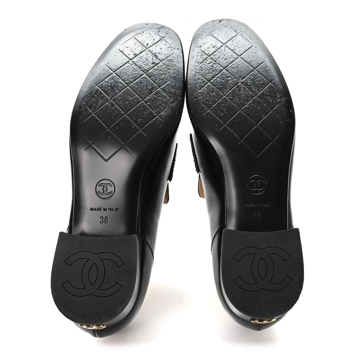 Chanel Shiny Calfskin Logo Loafers 38 Black 6 of 10