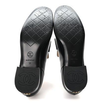 Chanel Shiny Calfskin Logo Loafers 38 Black 6 of 10